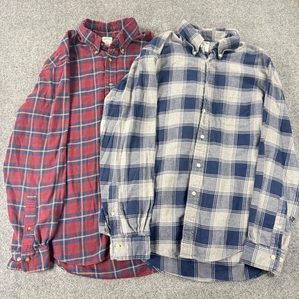 Brooks Brothers Regent Fit Plaid Flannel Shirts Men Large Lot of 2 Cotton Button